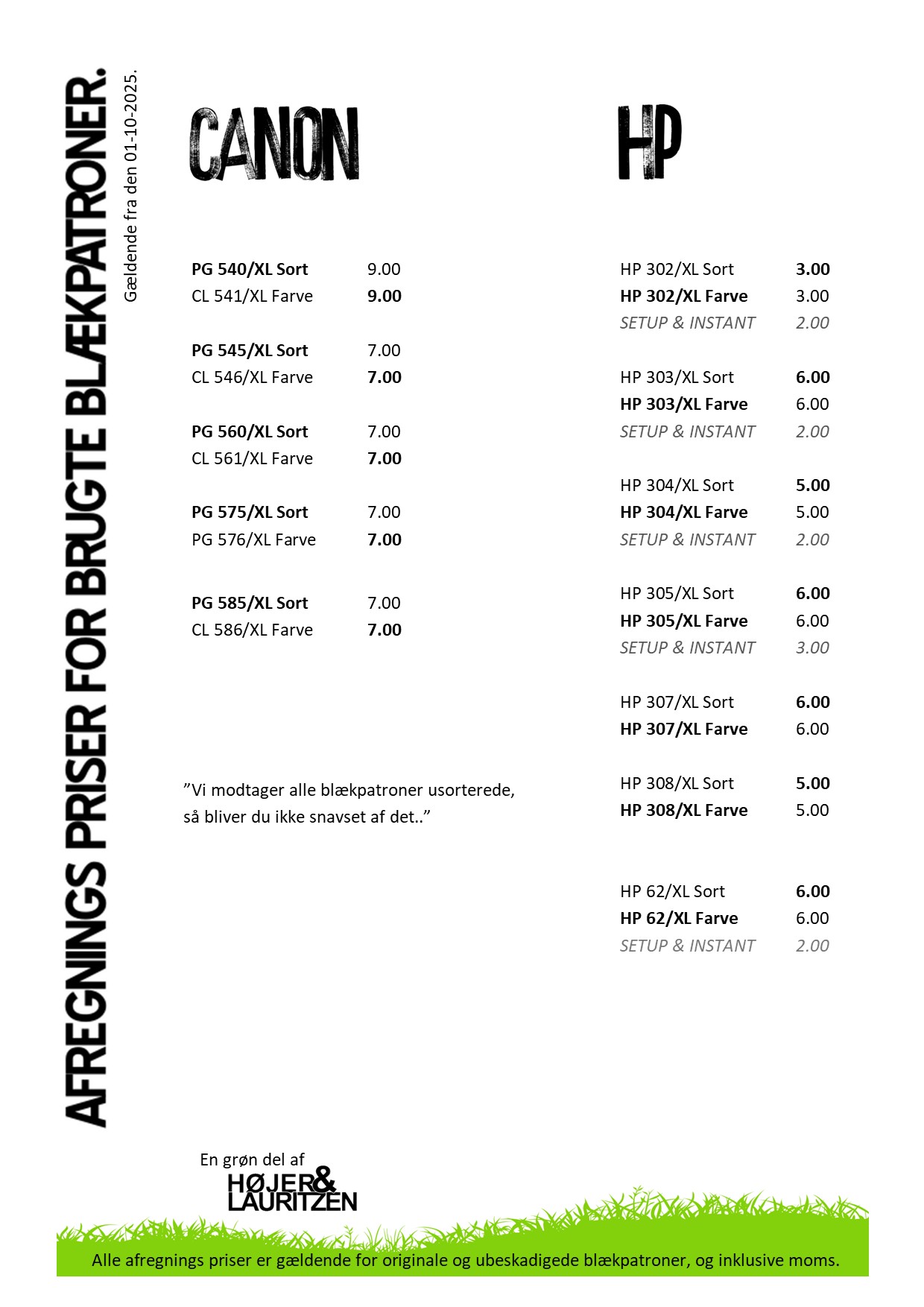 Prisliste tomt 10 2025